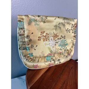 Brocade Silk Evening Clutch Asian Floral Embroidery Dual Pockets – Snap Closure